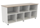 Verrijdbare kast laag B176xD53 x H80 cm met vakjes Wit bovenblad Grey Craft Oak Tangara Groothandel1